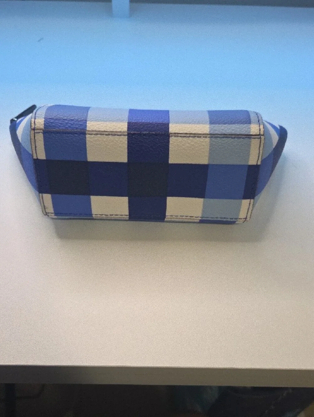 kate spade blue and white Pacific gingham Cosmetic Case